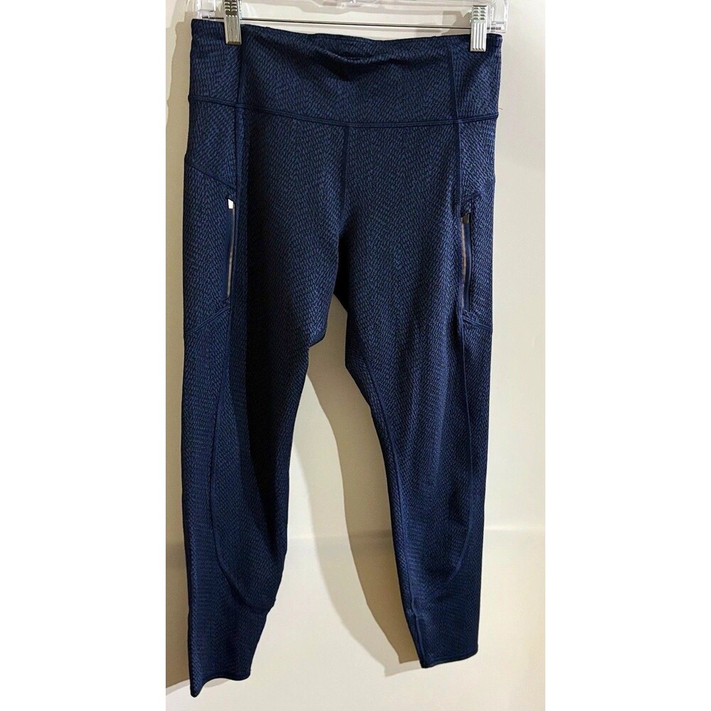 Athleta Women’s M Navy Geometric Ankle Leggings Pull-On Knit Zip Pocket